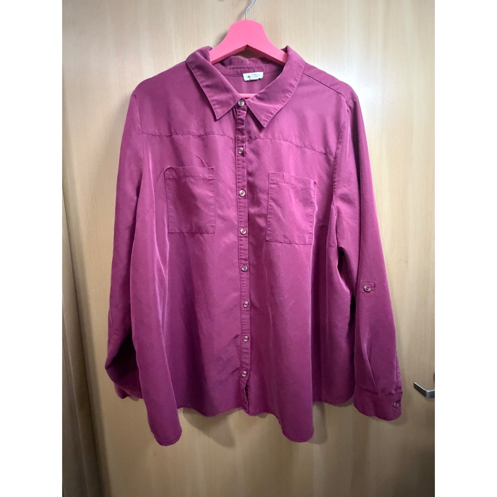 Westport Woman Magenta Purple Roll Tab Sleeve Button Down Shirt Plus Size 3X